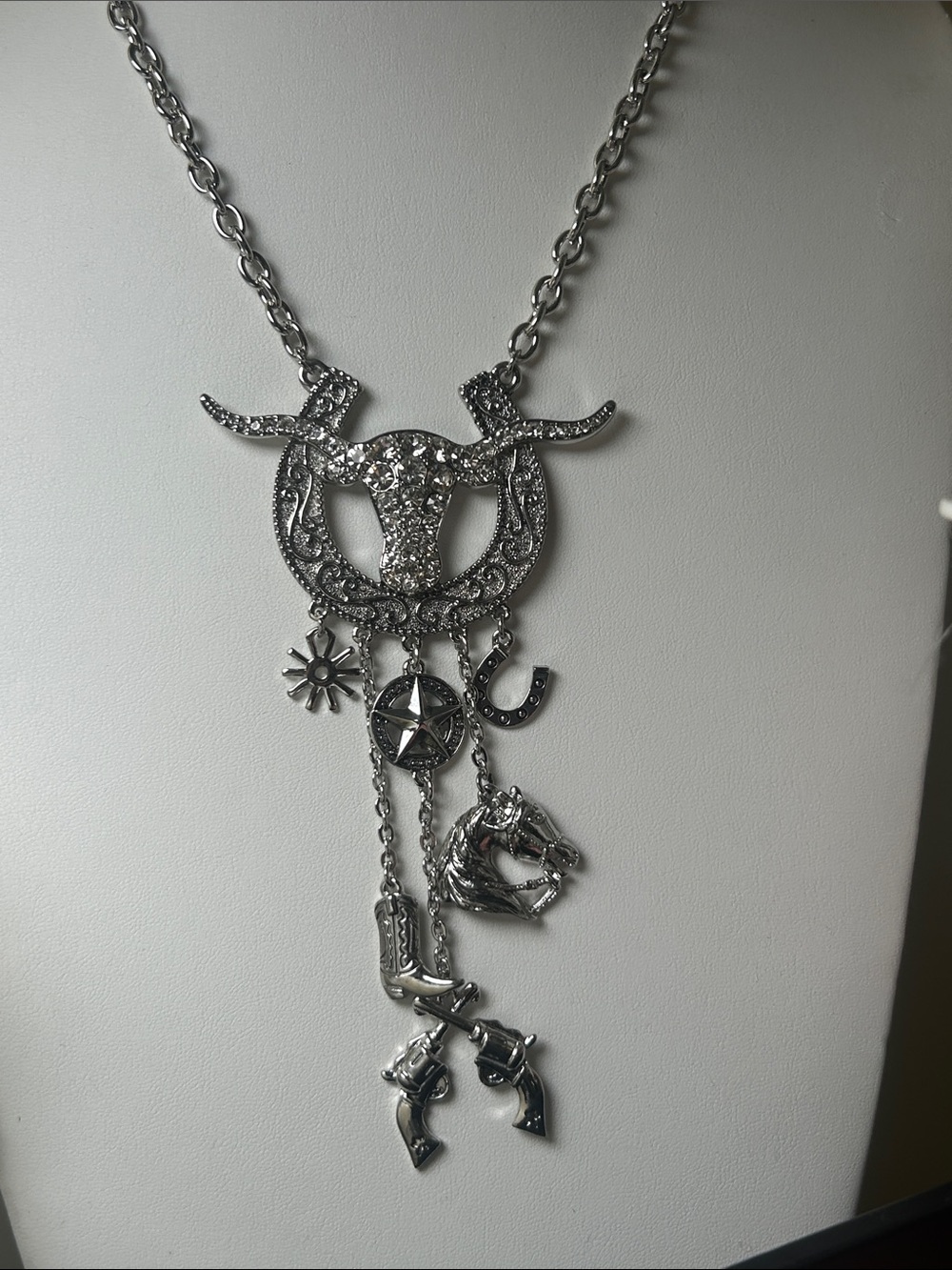 Silver Western Charm Pendant Necklace - Women Jewelry